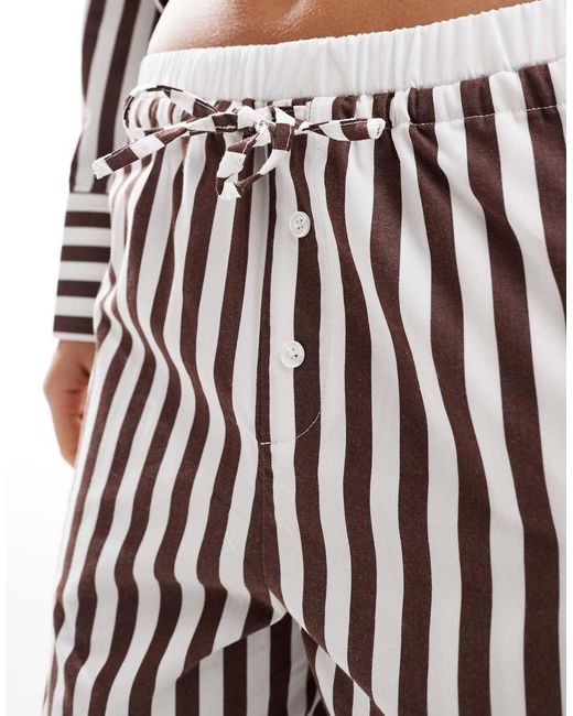 Pantalones Marrones A Rayas De Pernera Ancha Con Cinturilla Estilo Bóxer Y Lazada De Algodón De (Parte De Un Conjunto) 4th & Reckless de color White
