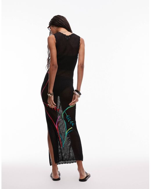 TOPSHOP White Knitted Embroidered Dress