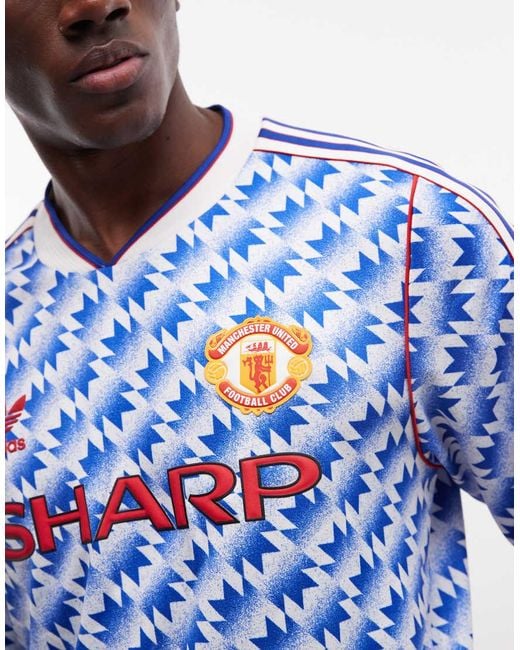 Adidas Originals Blue Adidas Football Manchester United 90s Bring Back Away Jersey