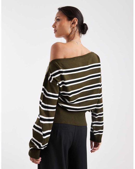 Collusion Black Stripe Off Shoulder Knitted Top