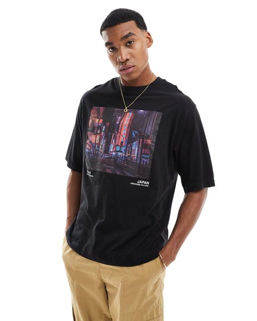 Only & Sons Blue Oversized T-shirt With Tokyo Photo Print for men