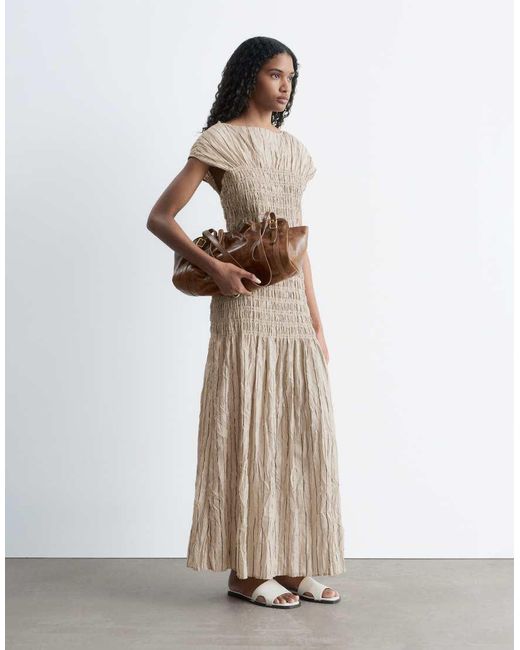 & Other Stories Gray Ruched Crinkle Maxi Dress