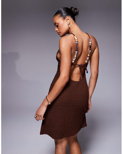 River Island Purple Round Neck Beaded Strap Textured Mini Dress