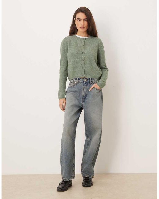 Jdy Green Crew Neck Cardigan With Wool