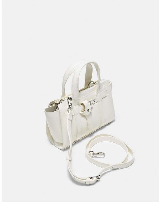Stradivarius White Mini Tote Bag With Buckle