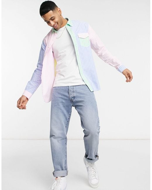 Polo Ralph Lauren Multicolor Player Logo Oxford Stripe Custom Regular Fit Button Down Fun Shirt for men