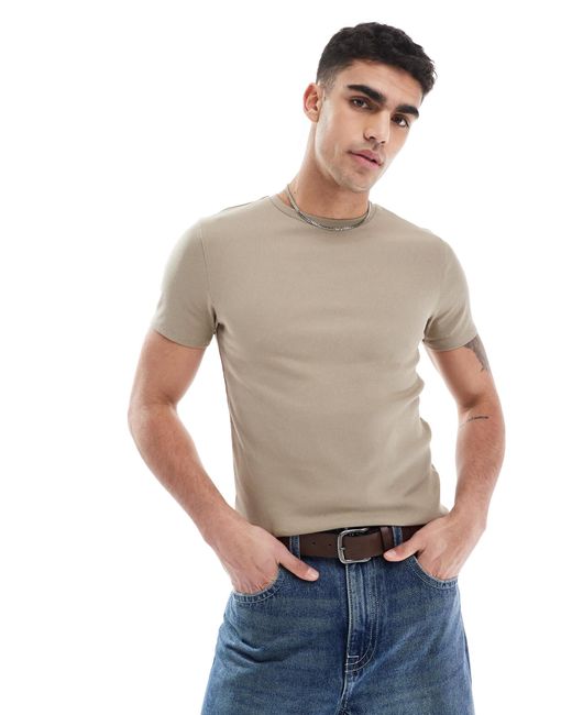 ASOS – körperbetontes, geripptes basic-t-shirt in Gray für Herren