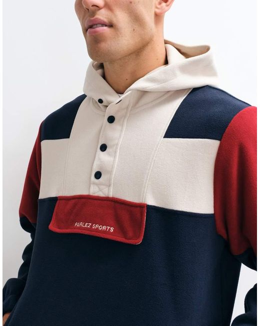 Parlez Red Boulder Colourblock Half Button Up Fleece for men