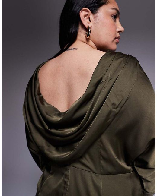 Tfnc Plus Gray Long Sleeve Satin Cowl Back Maxi Dress