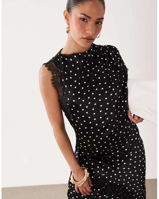 Forever New Black Forever New Satin Slash Neck Lace Detail Asymmetric Skirt Maxi Dress