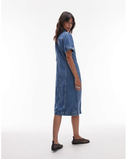 Robe chemise mi-longue en jean à manches courtes Tommy Hilfiger en coloris Blue