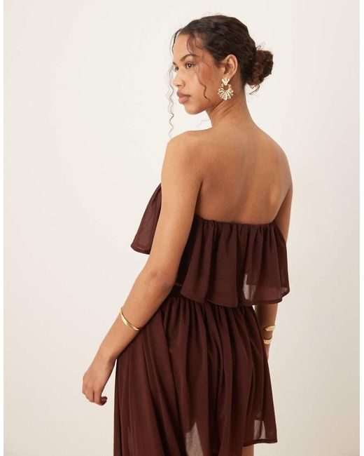 ASOS Brown Co-ord Ruffle Bandeau Crop Top