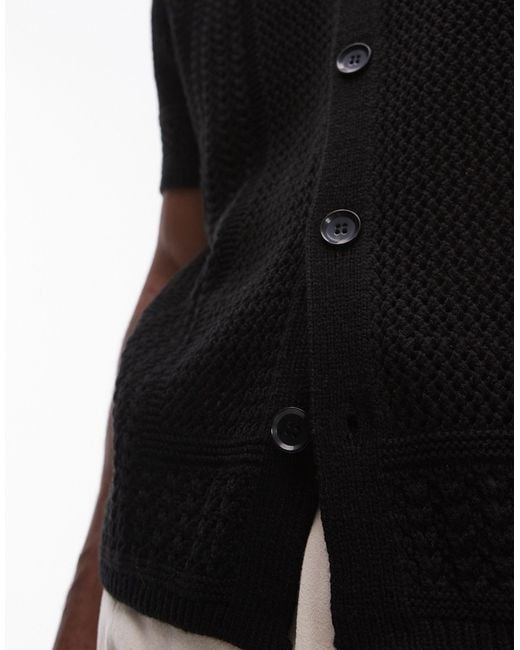 Topman Black Crochet Panelled Polo for men