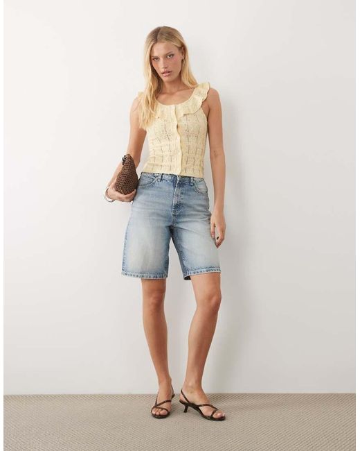 Miss Selfridge Natural Button Up Textured Broderie Tank