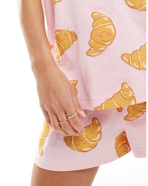 ASOS Pink Croissant Oversized Tee & Short Pyjama Set
