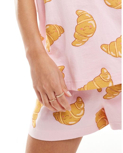 ASOS Pink Croissant Oversized Tee & Short Pyjama Set
