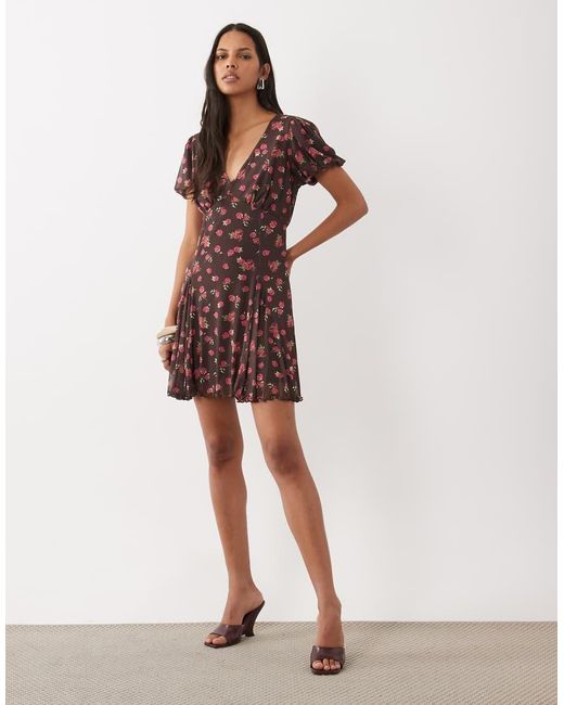New Look Brown V Neck Mesh Mini Dress