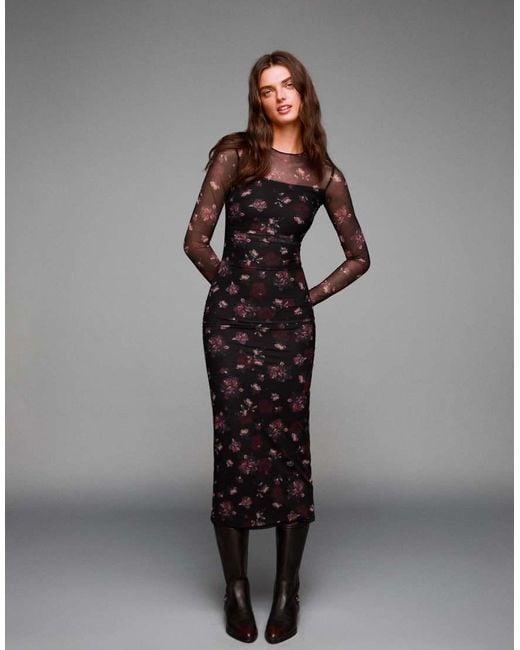 Bershka Gray Tulle Midi Dress