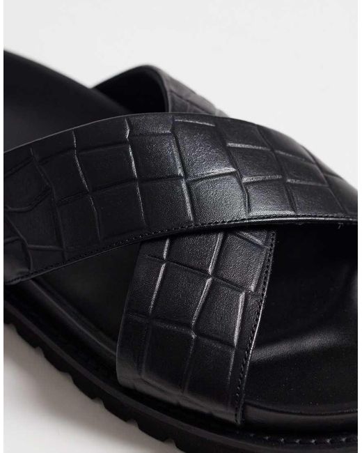 ASOS Black Cross Over Strap Sandals With Embossed Weave for men