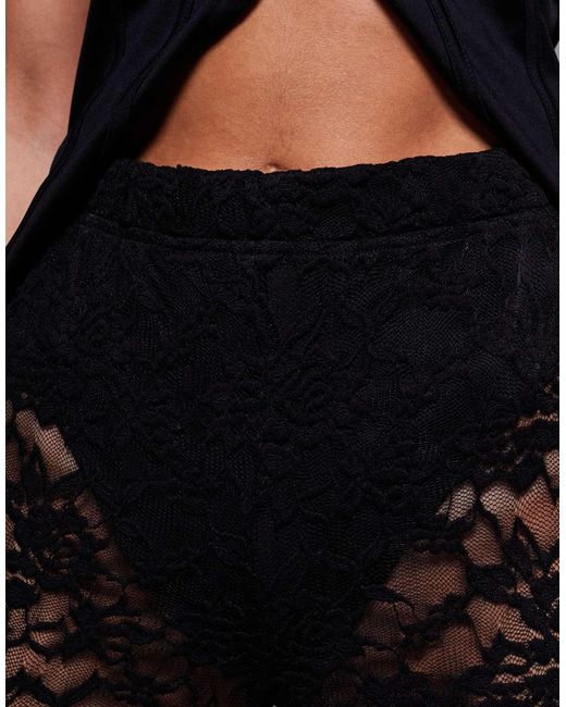 Princess Polly Blue Peru Floral Lace High Waist Wide Leg Trousers