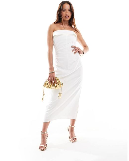 Vestido Con Escote Palabra De Honor Plegado De Mango de color White