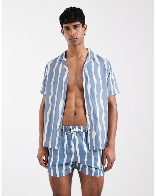 Aray Blue Abstract Stripe Swim Shorts for men