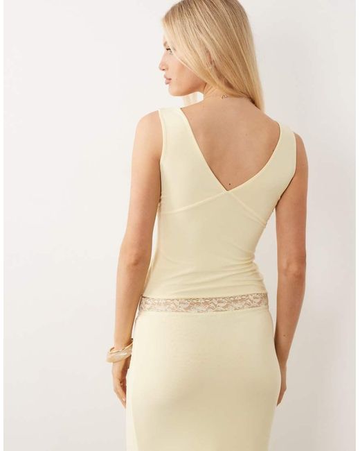Fashionkilla Natural Exclusive Double Sculpted Slinky Lace Trim V Neck Vest Top Co-ord