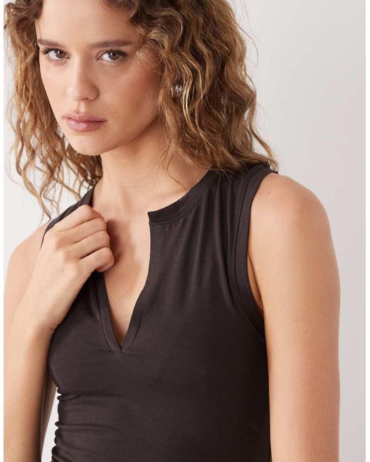 Weekday Blue Tank Top With V Neck Notch Detail