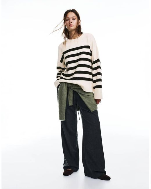 Pull&Bear White Striped Jumper