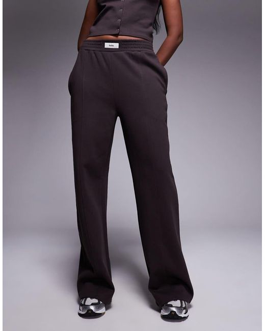 Kaiia Blue Cotton Rich Label Logo Waistband Detail Wide Leg joggers Co-ord