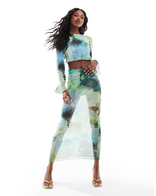ASOS Green Co-ord Mesh Maxi Skirt