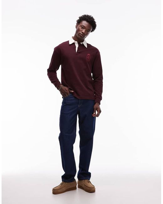 Tommy Hilfiger Purple Crest Logo Long Sleeve Rugby Polo Shirt for men