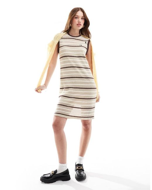 Fred Perry White Stripe Crochet Dress