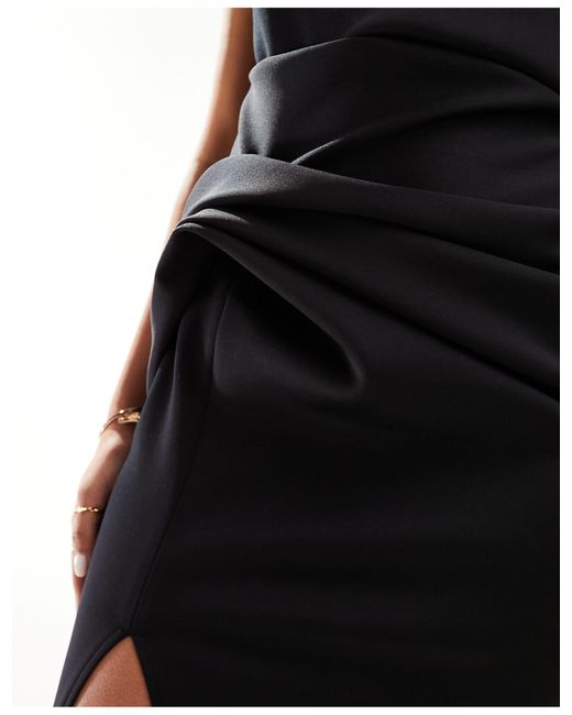 ASOS Black Structured Hip Tuck High Neck Midi Dress