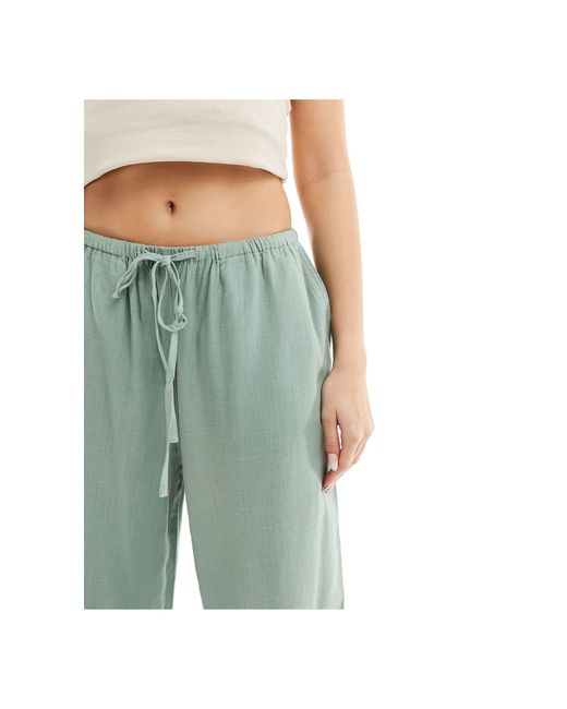 ASOS Blue Wide Leg Pull On Pants With Linen