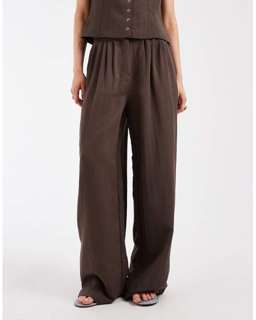 Object Brown Linen Look Tailored Pleat Front Loose Fit Trouser Co-ord