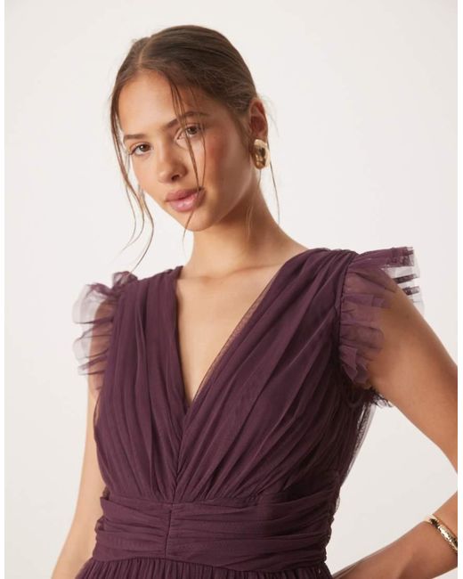ANAYA Purple Flutter Sleeve Ruffle Maxi Dress