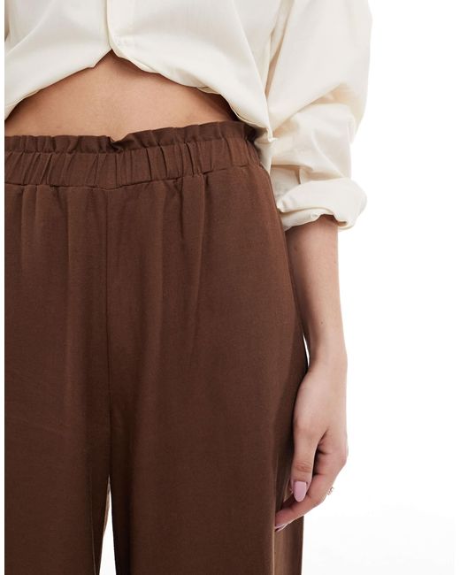 Stradivarius Brown Crinkle Pull On Wide Leg Pants