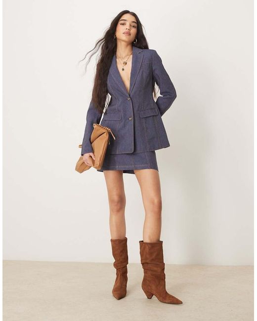 ASOS Blue Tailored Denim Look Skirt Co-ord