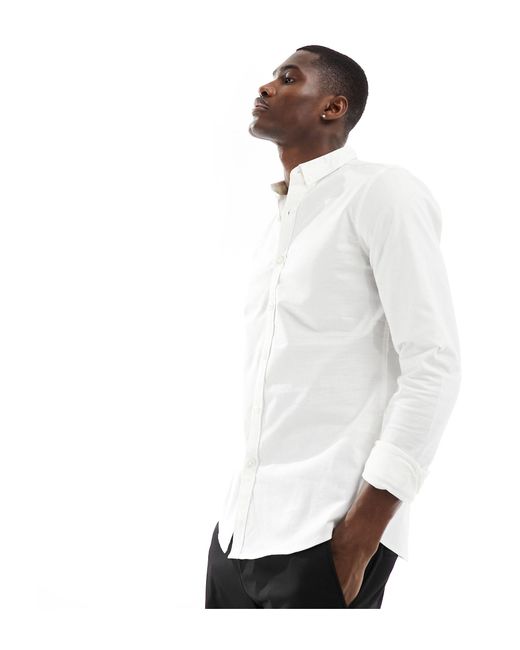 Camicia attillata a maniche lunghe, colore di New Look in White da Uomo