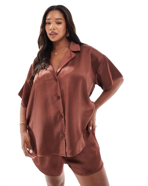 ASOS Red Asos design curve – kurzärmeliges hemd aus satin
