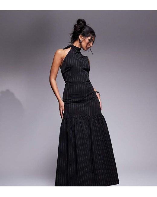 Kaiia Blue Exclusive Tie Halterneck Dropped Hem Maxi Dress