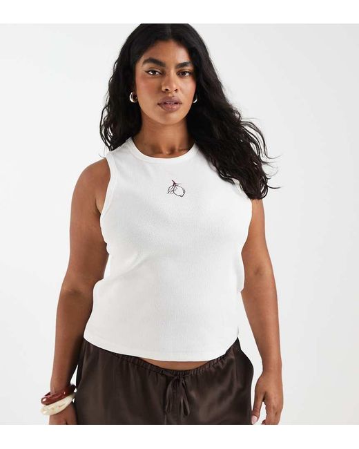Pieces Plus White Pieces Curve Lemon Embroidered Cotton Vest Top