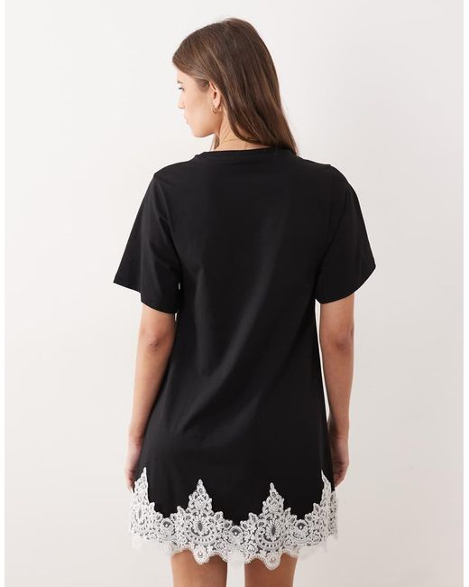 ASOS Black Short Sleeve Mini Dress Lace Trim Hem