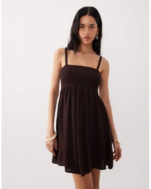 Free Society Natural Shirred Beach Mini Dress