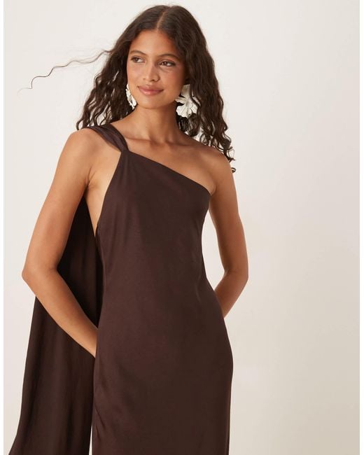 Mango One Shoulder Satin Dress in Brown | Lyst Mango One Shoulder Satin Dress in Brown | Lyst