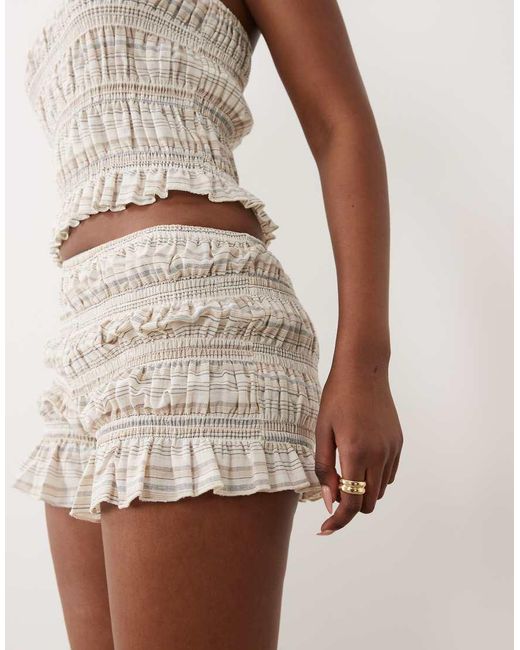 The Frolic Natural Exclusive Cotton Rich Shirred Micro Shorts Co-ord