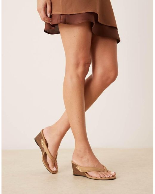 Glamorous Natural Toe Thong Wedge Sandals