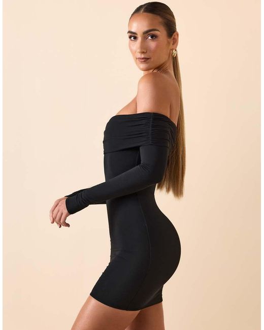 Oh Polly Black Off The Shoulder Slinky Mini Dress
