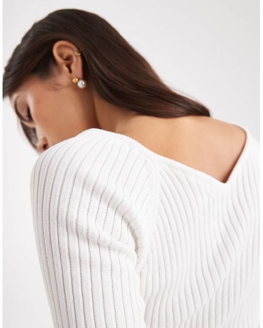 ASOS White Knitted Structured V Neck Top